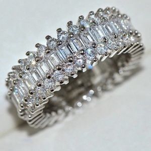 💯 NEW ETERNITY 18K BAGGAGE 925 STERLING SILVER DIAMOND RING